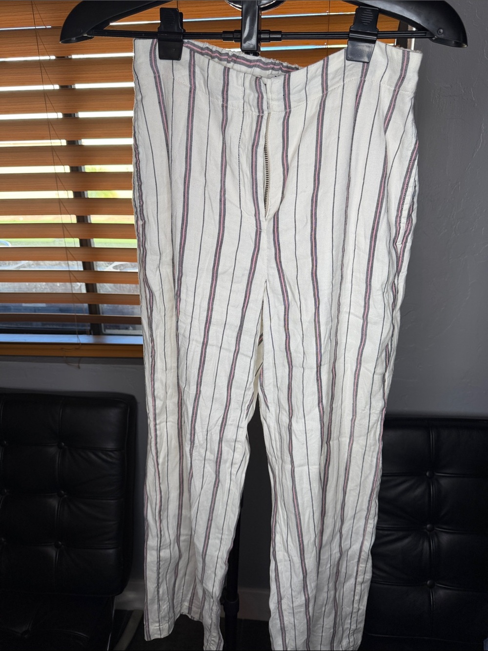 Striped White Linen-Blend Women’s Pants